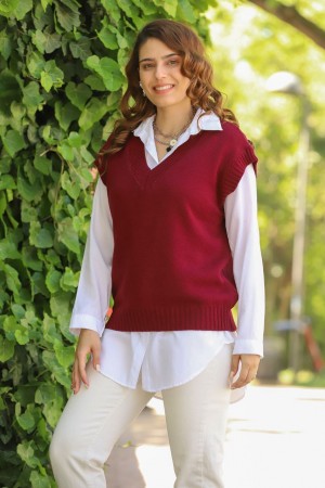 174778 TOPTAN BORDO SÜVETER