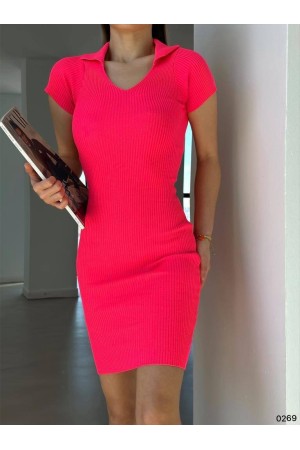 175669 TOPTAN NEON PEMBE ELBİSE