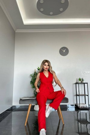 176119 TOPTAN KIRMIZI PANTOLON TAKIM