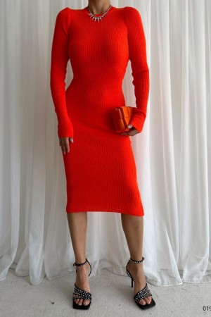 176460 TOPTAN TURUNCU ELBİSE