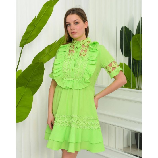 177432 TOPTAN FISTIK YEŞİLİ ELBİSE