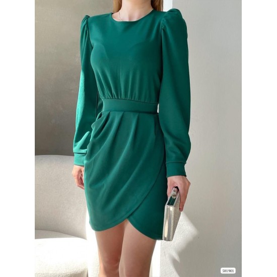 181088 TOPTAN ZÜMRÜT YEŞİL ELBİSE