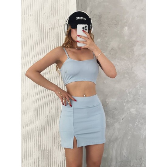 182439 TOPTAN BEBE MAVİ ETEK TAKIM