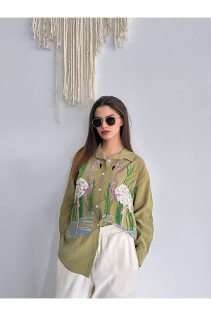 182475 TOPTAN YEŞİL GÖMLEK