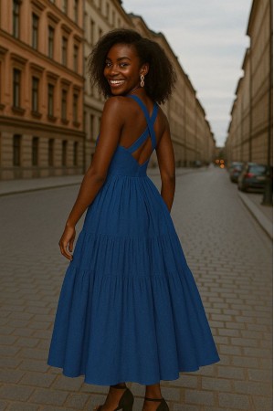 182490 TOPTAN MAVİ ELBİSE