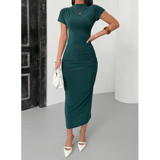 182649 TOPTAN ZÜMRÜT YEŞİL ELBİSE