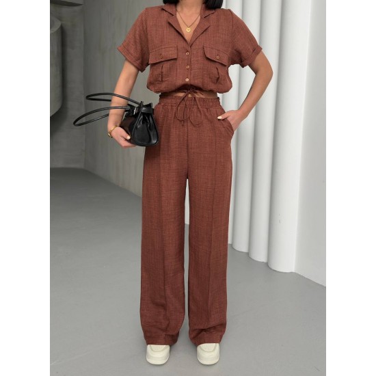 182672 coffee Pants suit