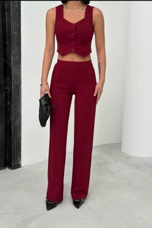 182678 burgundy Pants suit