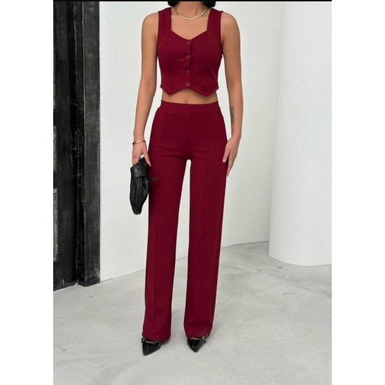 182678 burgundy Pants suit