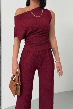 182686 TOPTAN BORDO PANTOLON TAKIM