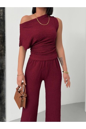 182686 TOPTAN BORDO PANTOLON TAKIM