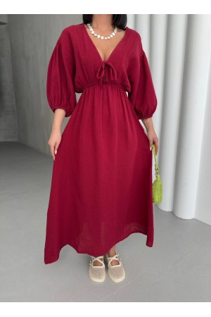 182707 TOPTAN BORDO ELBİSE