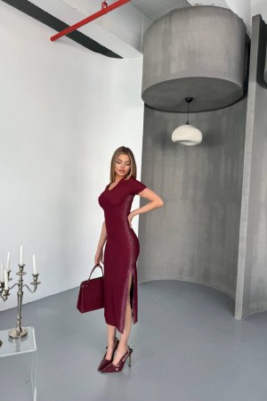 182785 TOPTAN BORDO ELBİSE