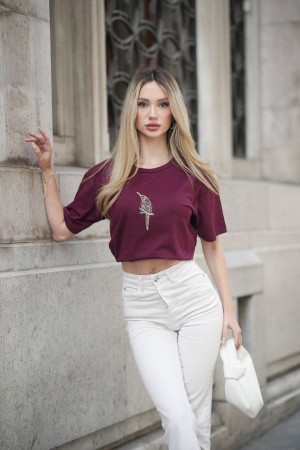 182935 TOPTAN BORDO TSHIRT