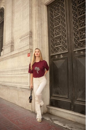 182941 TOPTAN BORDO TSHIRT