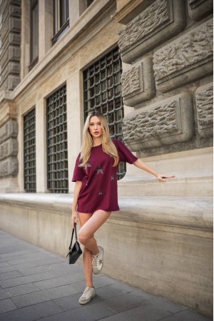 182945 TOPTAN BORDO TSHIRT