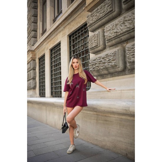 182945 TOPTAN BORDO TSHIRT