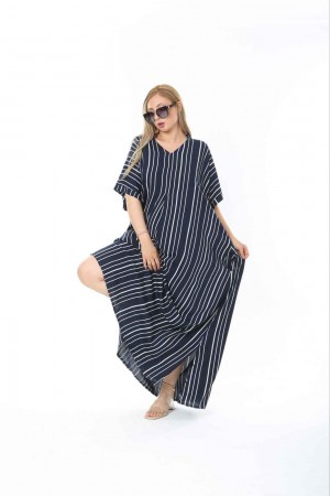 183276 TOPTAN ÇİZGİLİ ELBİSE