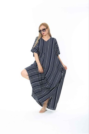 183276 TOPTAN ÇİZGİLİ ELBİSE