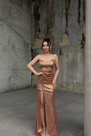 183374 coffee Evening dress