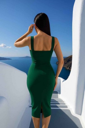 183465 TOPTAN ZÜMRÜT YEŞİL ELBİSE