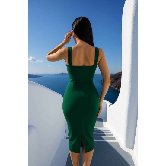 183465 TOPTAN ZÜMRÜT YEŞİL ELBİSE