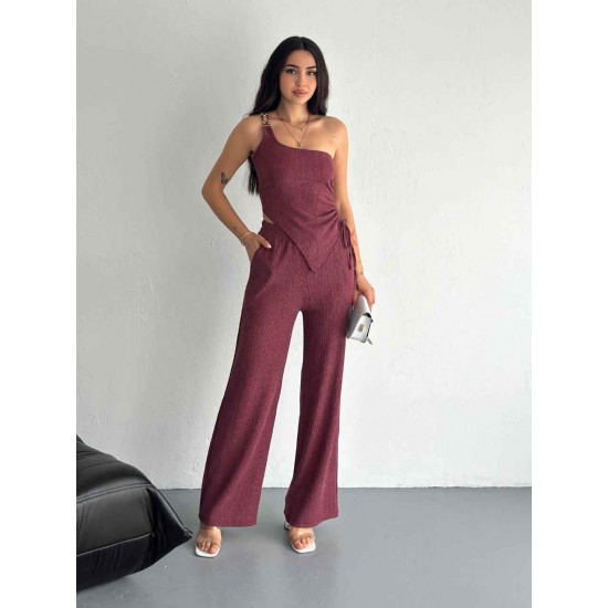 183925 burgundy Pants suit