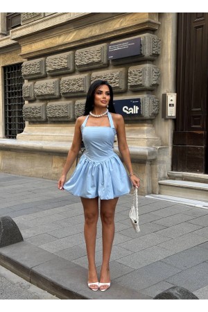 184009 TOPTAN BEBE MAVİ ELBİSE