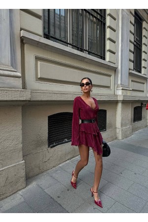 184025 TOPTAN BORDO ELBİSE