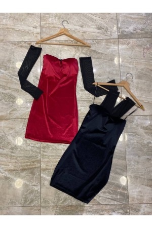 202635 TOPTAN BORDO ELBİSE