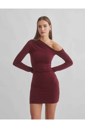 204224 TOPTAN BORDO ELBİSE