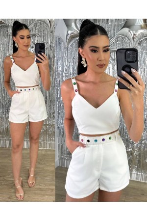 204564 TOPTAN BEYAZ ŞORT TAKIM