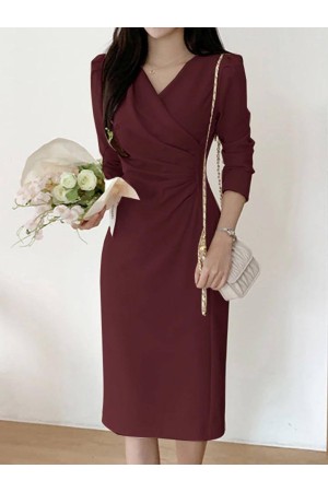 204604 TOPTAN BORDO ELBİSE