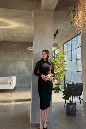 204795 TOPTAN SİYAH ELBİSE