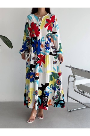 205368 TOPTAN DESENLİ ELBİSE