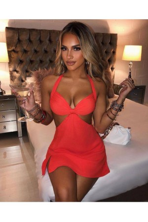 207286 TOPTAN NAR ÇİÇEĞİ ELBİSE