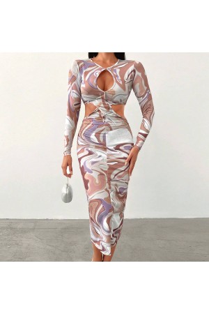 208548 TOPTAN DESENLİ ELBİSE