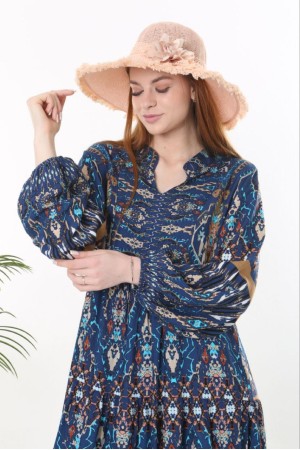 211134 TOPTAN DESENLİ ELBİSE