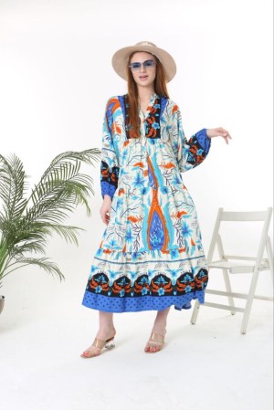 211140 TOPTAN DESENLİ ELBİSE