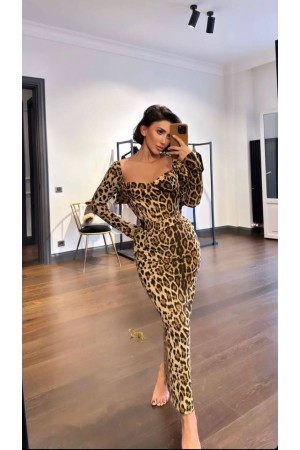 211509 TOPTAN LEOPAR ELBİSE