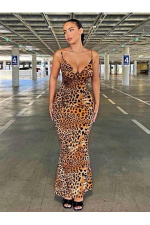 211511 TOPTAN LEOPAR ELBİSE