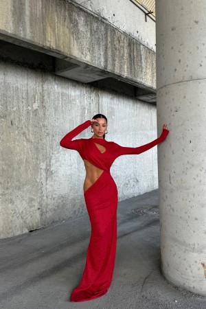 212128 red Evening dress