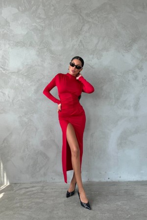 213865 TOPTAN KIRMIZI ELBİSE