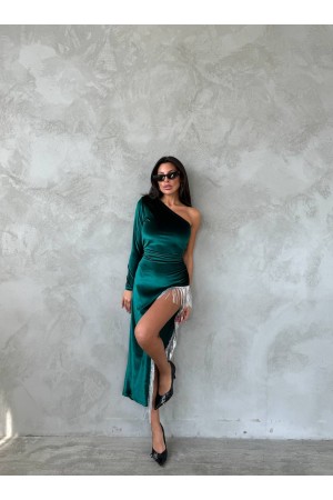 213884 TOPTAN ZÜMRÜT YEŞİL ELBİSE
