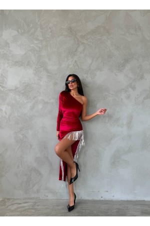 213885 TOPTAN BORDO ELBİSE