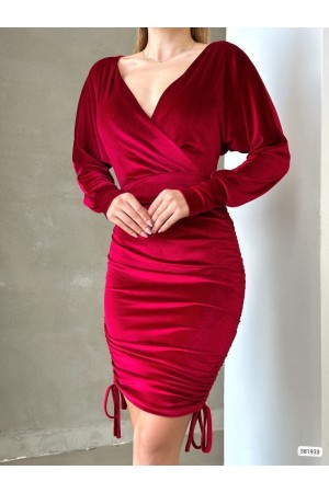 214013 TOPTAN BORDO ELBİSE