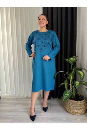 214329 TOPTAN TURKUAZ ELBİSE