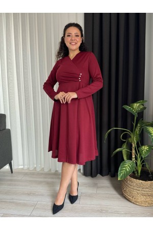 214345 TOPTAN BORDO ELBİSE