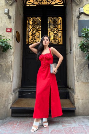 216491 TOPTAN KIRMIZI ELBİSE