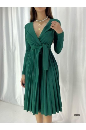 218407 TOPTAN ZÜMRÜT YEŞİL ELBİSE